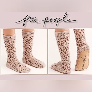 NEW Free People Warm Wishes Mauve Tall Full Crochet Slippers OS